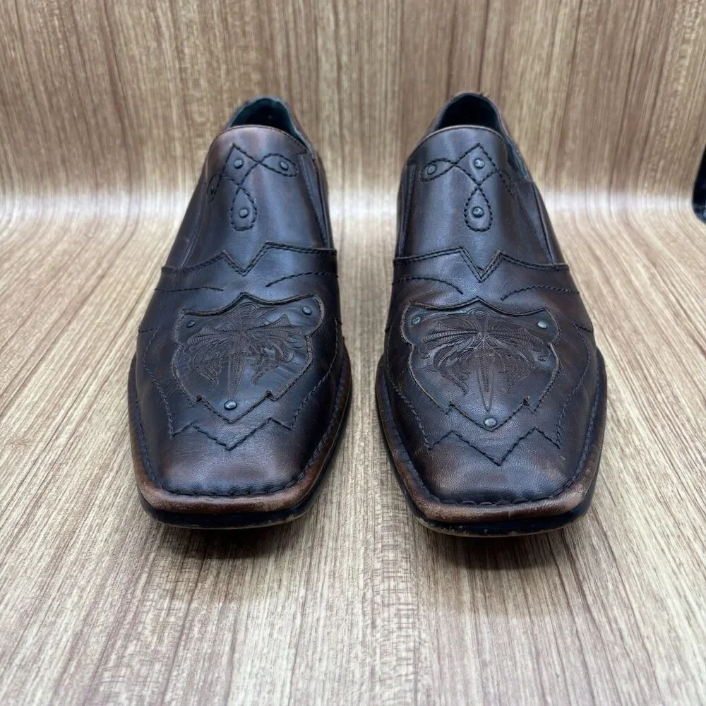 Lounge Mark Nason Rock Lives Brown Leather Mens 11.5 Cross Studs Loafers Shoes‎